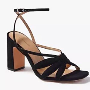 Ann Taylor RUE PETAL STRAP SUEDE HEELED SANDALS in Black